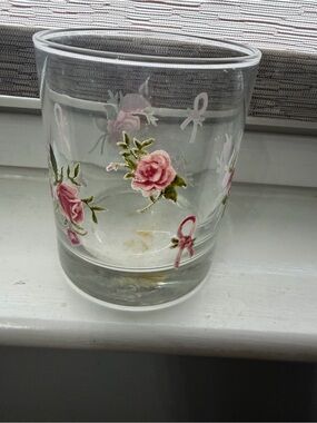 Avon Rose Votive Holder with Breast Cancer Pink Ribbon Accents